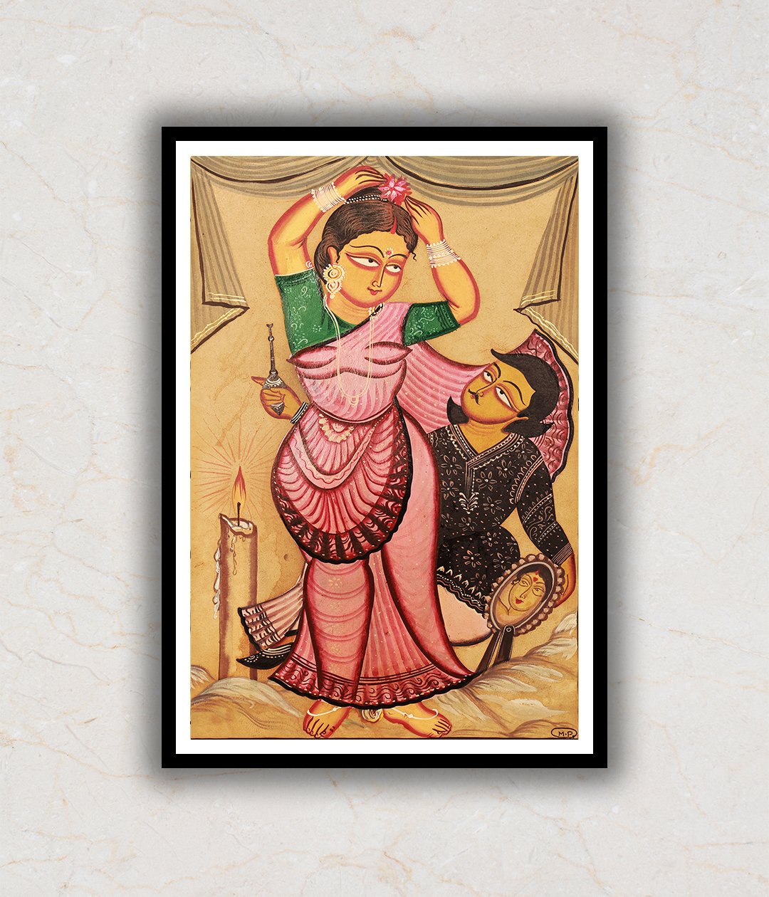"Couple Scene Kalighat Art Painting For Home Wall Art Decor"