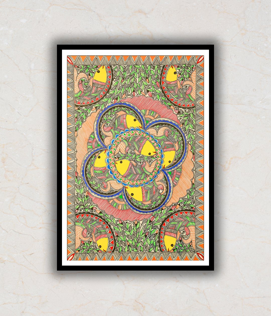 "Fishes of prosperity Madhubani Art Painting For Home Wall Art Decor"