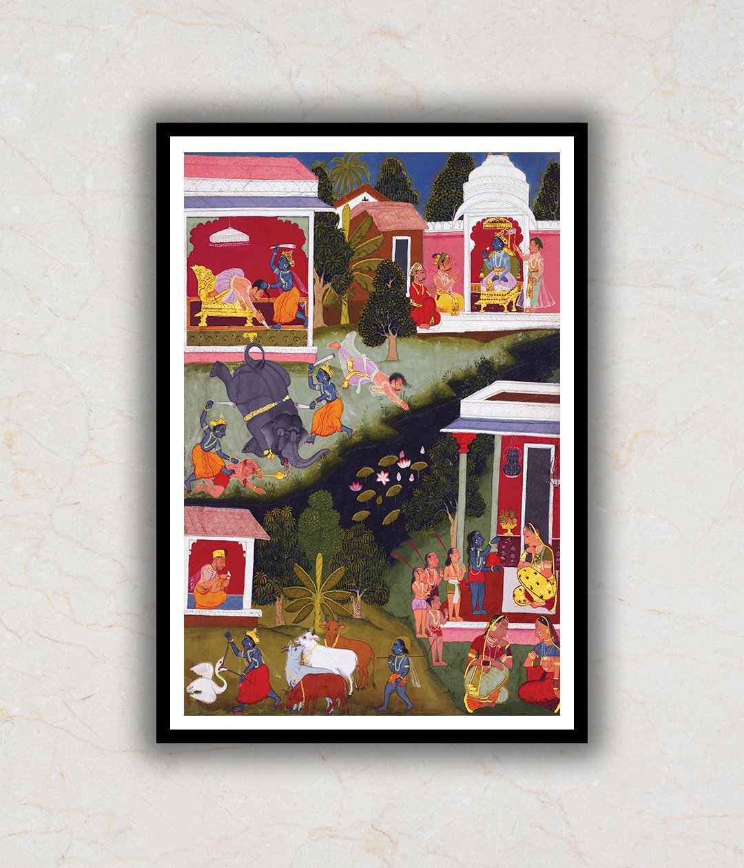 "Krishna Vanquishing Demons Rajasthani Art Painting For Home Wall Art Decor"