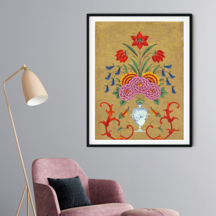 "Mughal Floral Art Painting For Home Wall Art Decor"