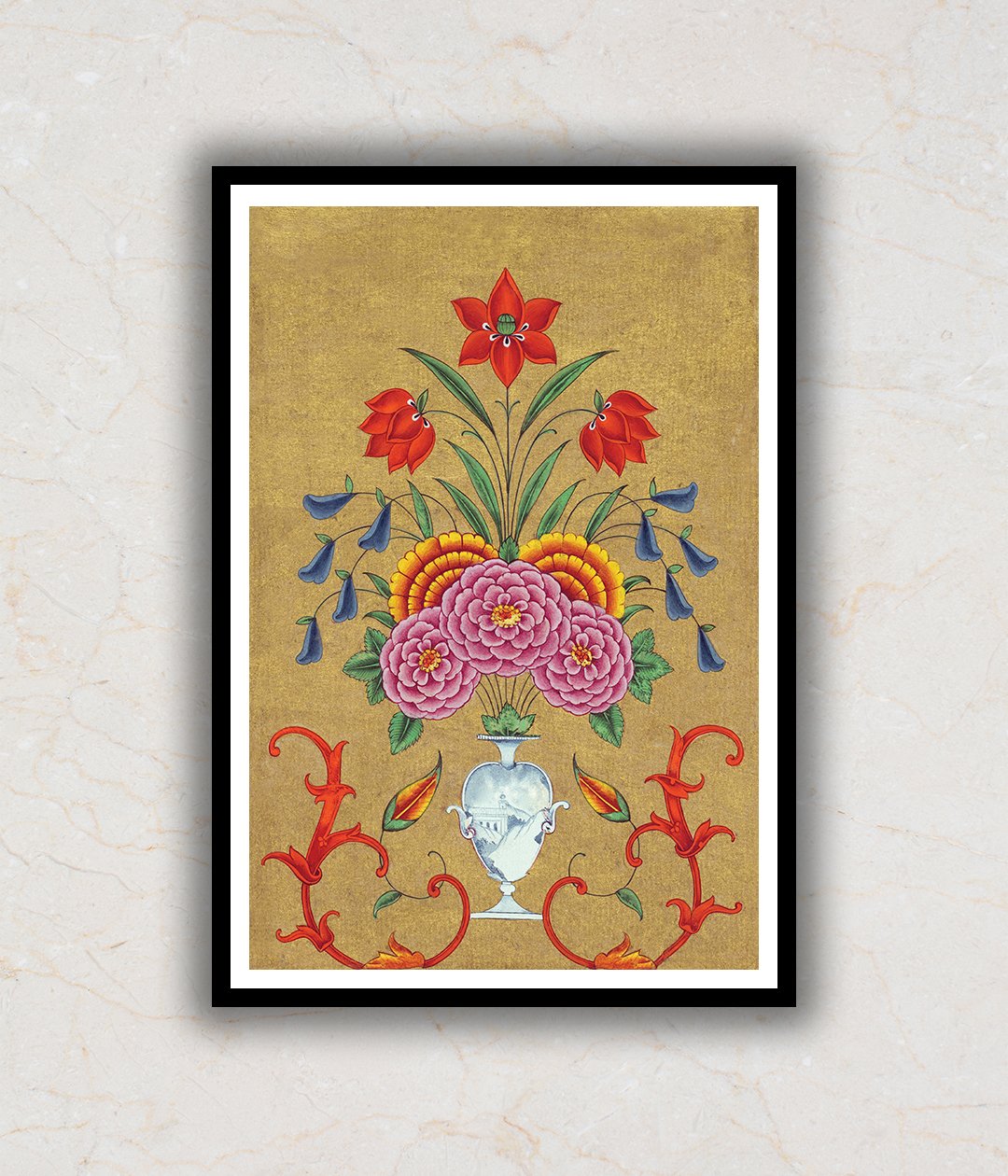 "Mughal Floral Art Painting For Home Wall Art Decor"