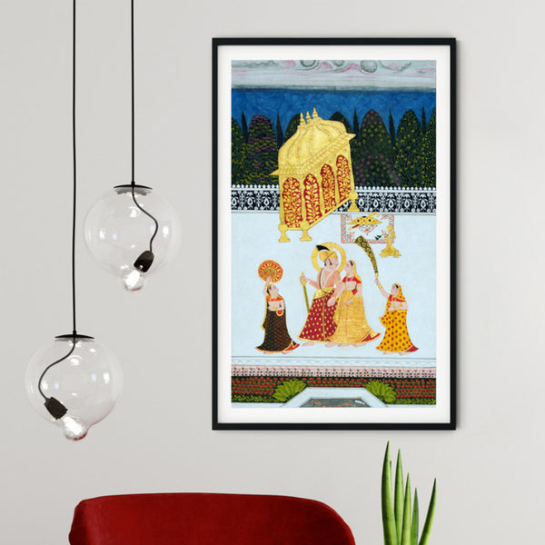 "A Stroll On the Terrace Rajasthani Art Painting For Home Wall Art Decor"