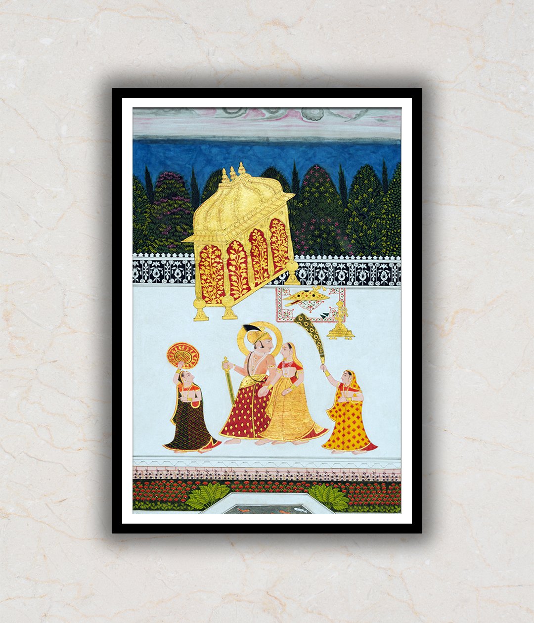"A Stroll On the Terrace Rajasthani Art Painting For Home Wall Art Decor"