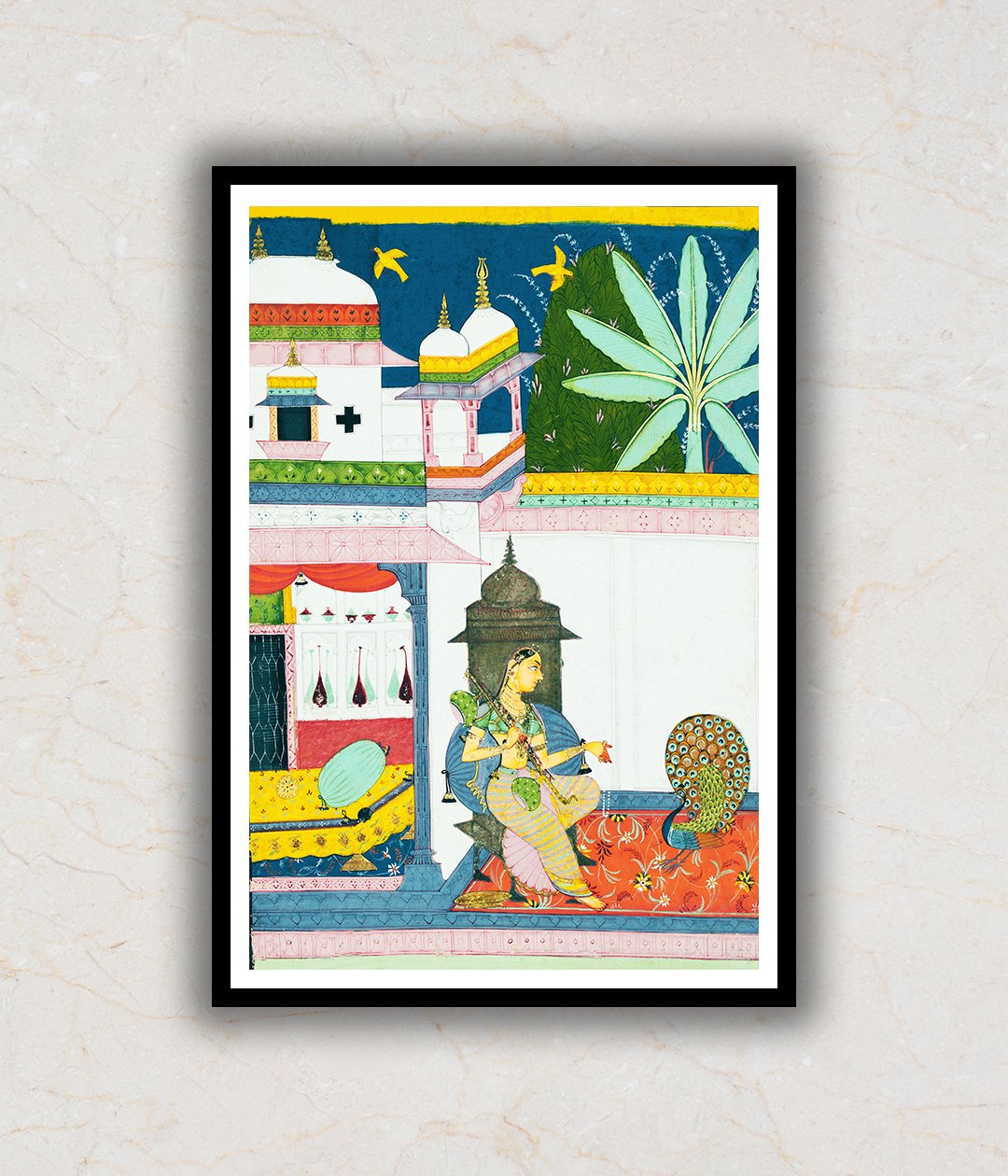 "Woman with a Peacock Rajasthani Art Painting For Home Wall Art Decor"