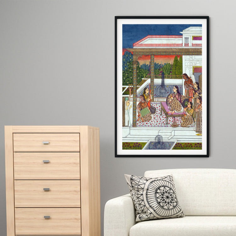 "Queen in the Royal Court Mughal Art Painting For Home Wall Art Decor"