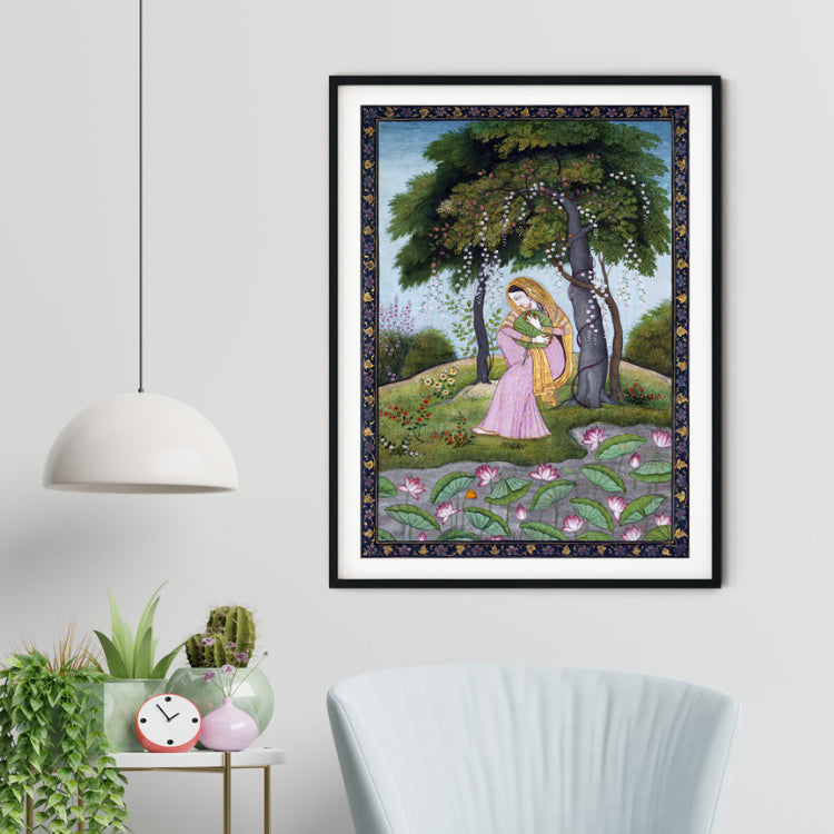"Woman in Forest Rajasthani Art Painting For Home Wall Art Decor"