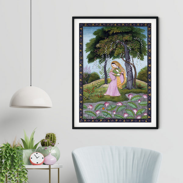 "Woman in Forest Rajasthani Art Painting For Home Wall Art Decor"