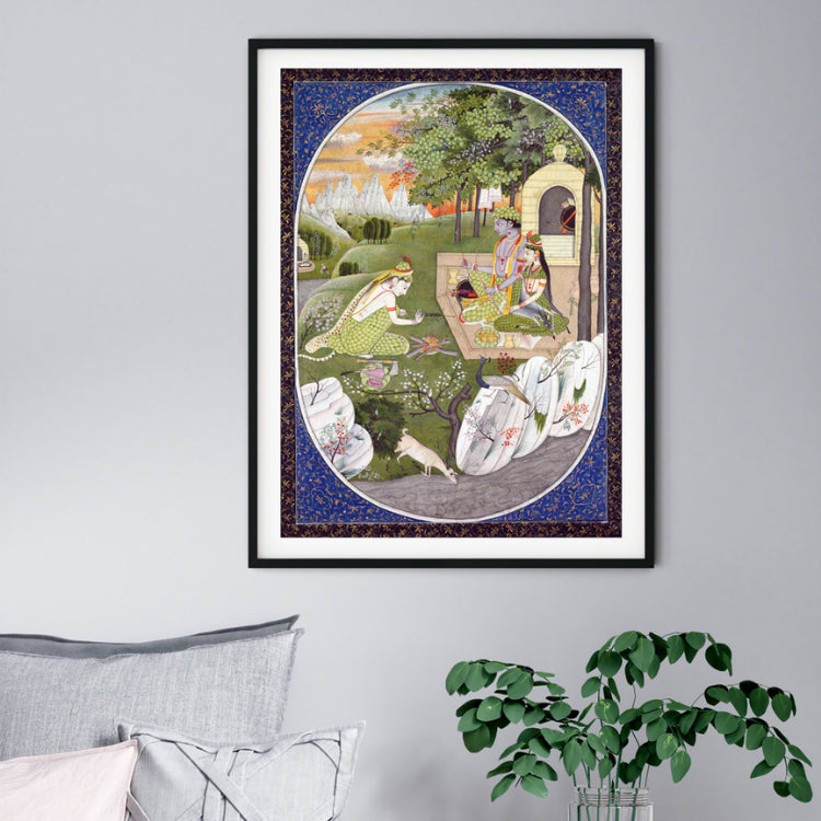 "Rama, Sita & Lakshmana Feasting Rajasthani Art Painting For Home Wall Art Decor"