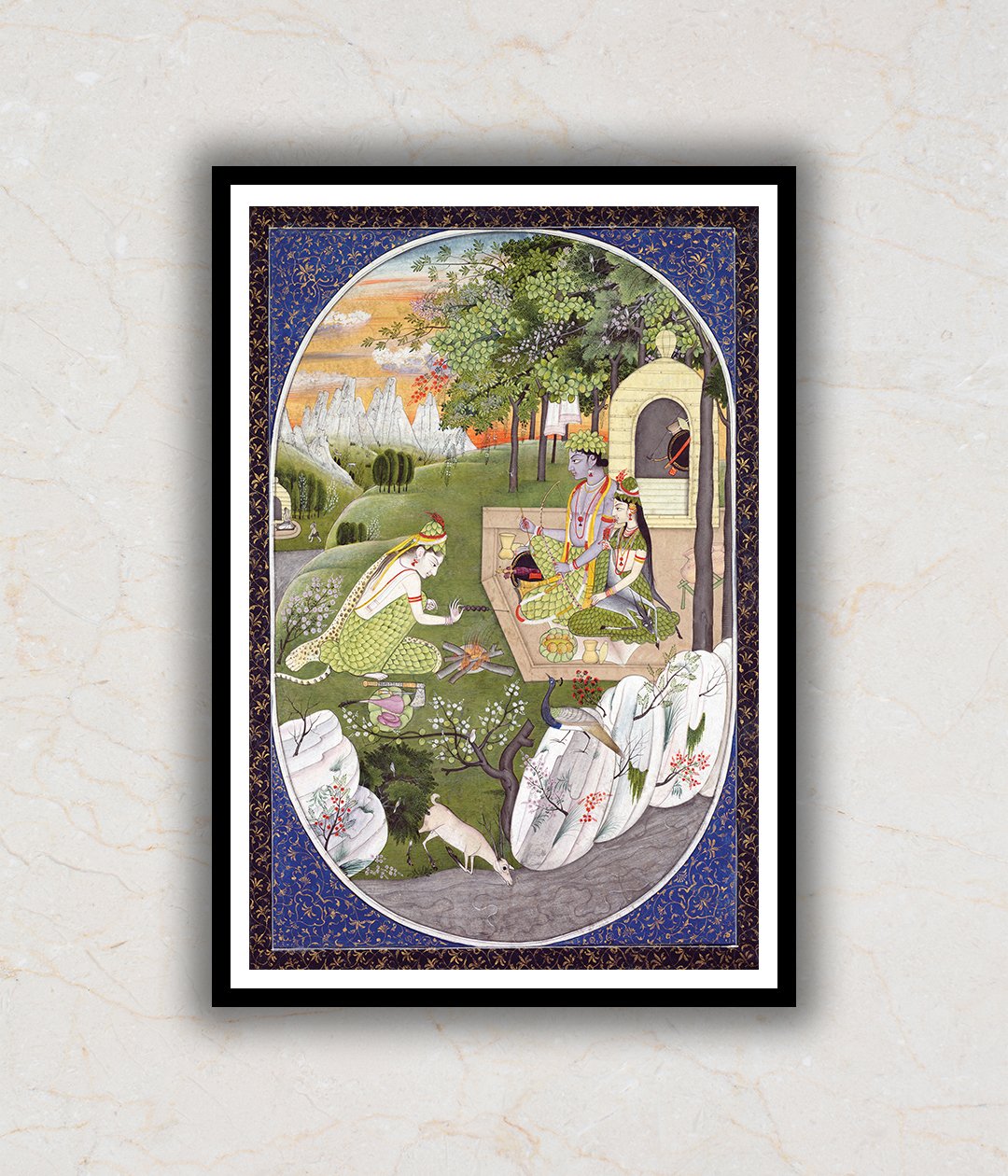 "Rama, Sita & Lakshmana Feasting Rajasthani Art Painting For Home Wall Art Decor"