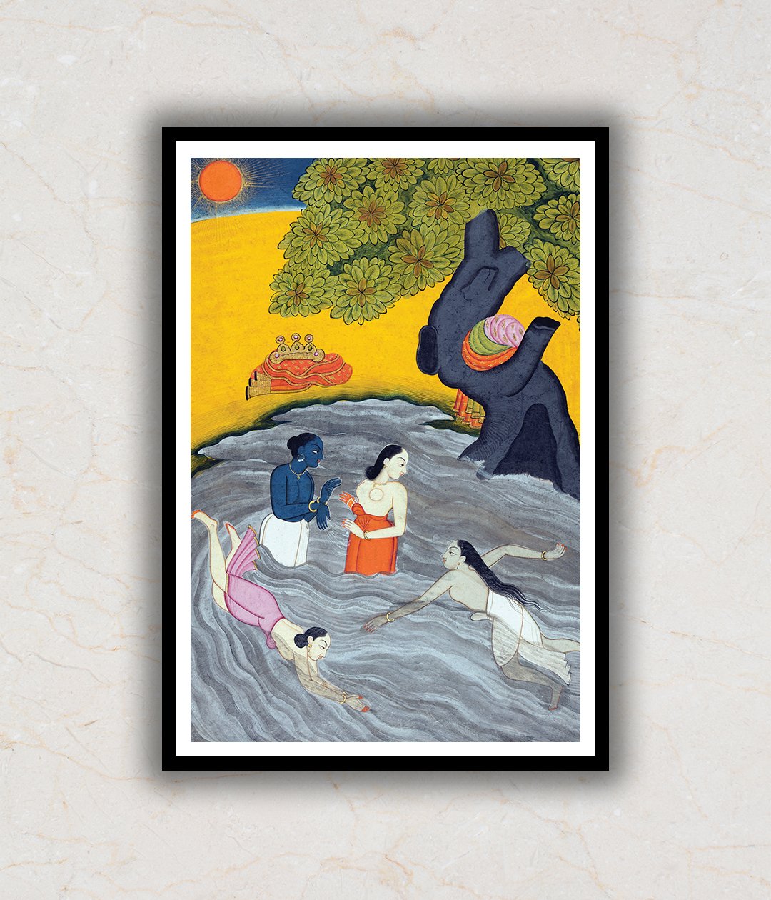 "A Swim in The Yamuna Rajasthani Art Painting For Home Wall Art Decor"