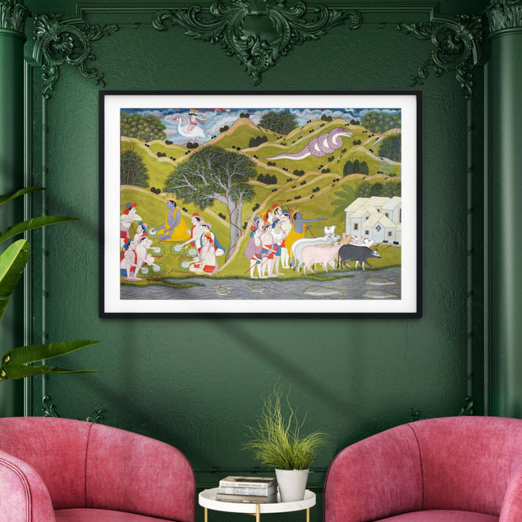 "Return of Krishna: The Gwala Rajasthani Art Painting For Home Wall Art Decor"