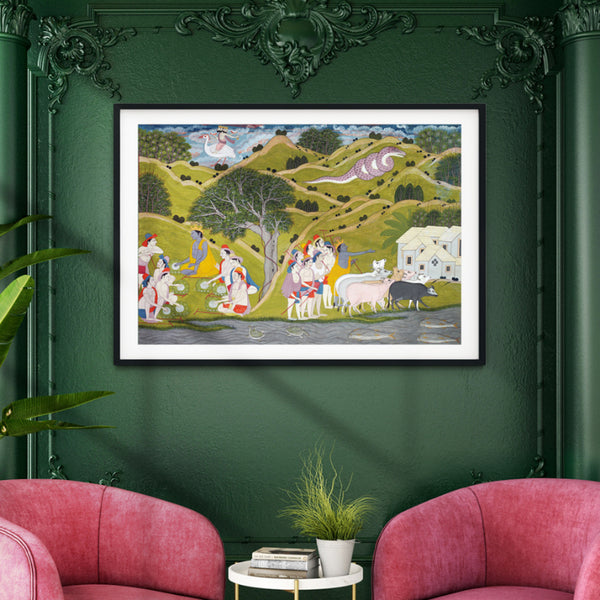 "Return of Krishna: The Gwala Rajasthani Art Painting For Home Wall Art Decor"