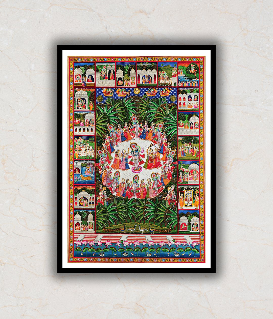 "Shrinath Ji (Shri Krishna) Rasleela Pichwai Art Painting For Home Wall Art Decor 2"
