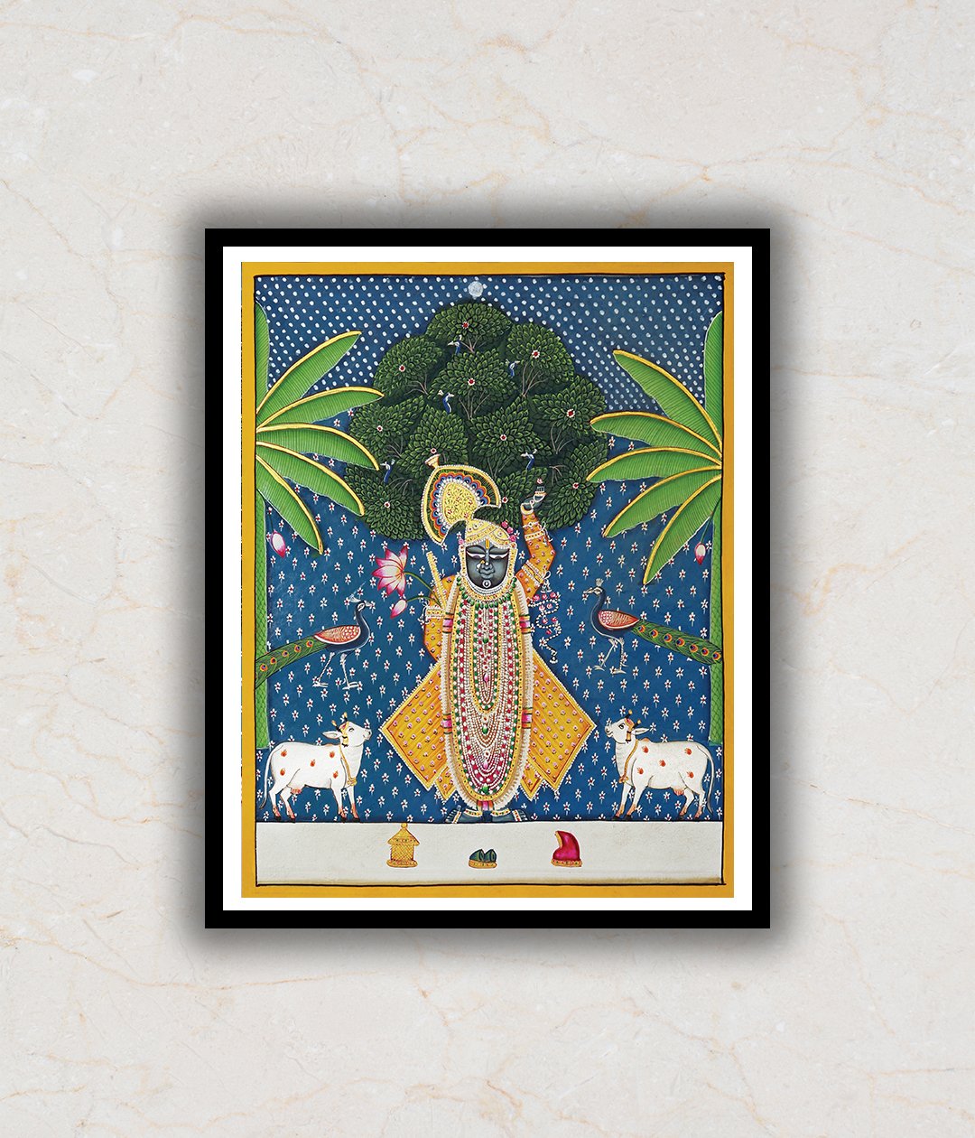 "Shrinath Ji Morkuti Pichwai Art Painting For Home Wall Art Decor"