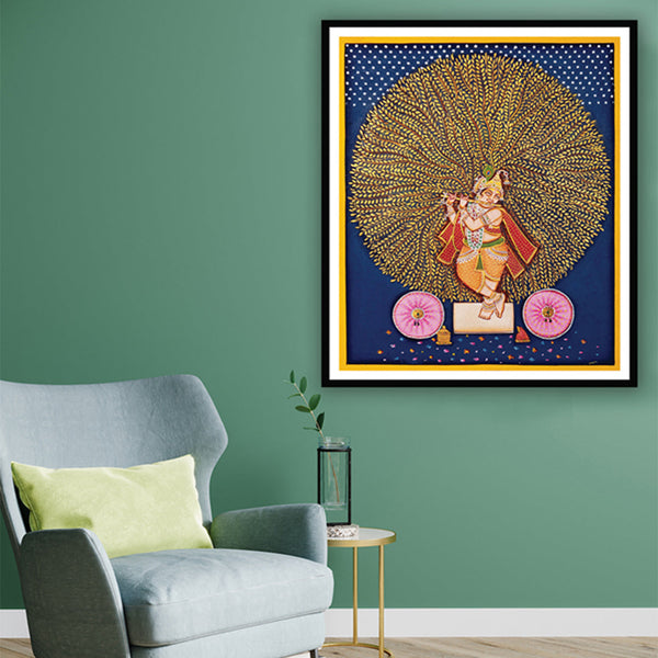 "Shrinath Ji (Shri Krishna) Pichwai Painting with Gold Accent 1"