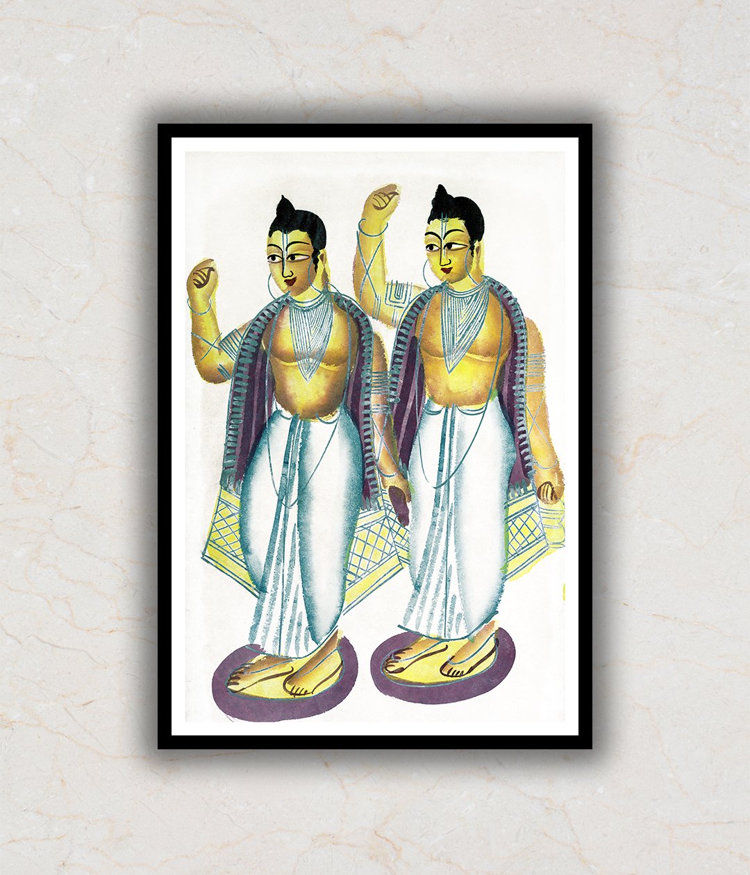 "Nitai and Gaur Kalighat Art Painting For Home Wall Art Decor"