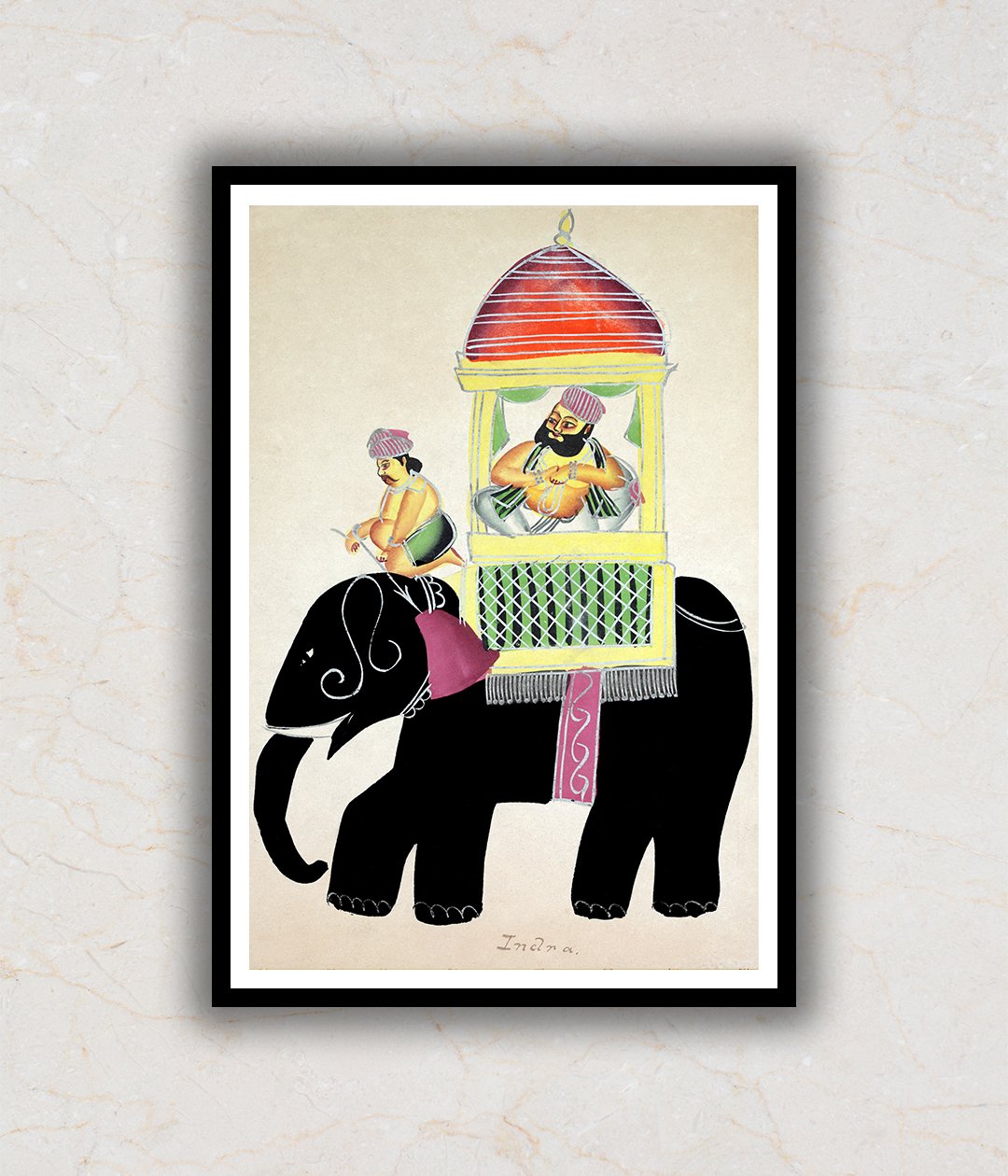 "Man Riding an Elephant Kalighat Art Painting For Home Wall Art Decor"