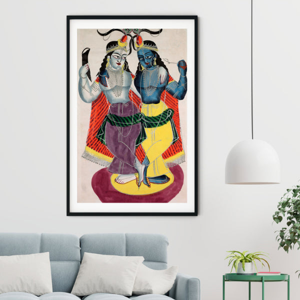 "Kalighat Painting - Balarama and Krishna Kalighat Painting 1"