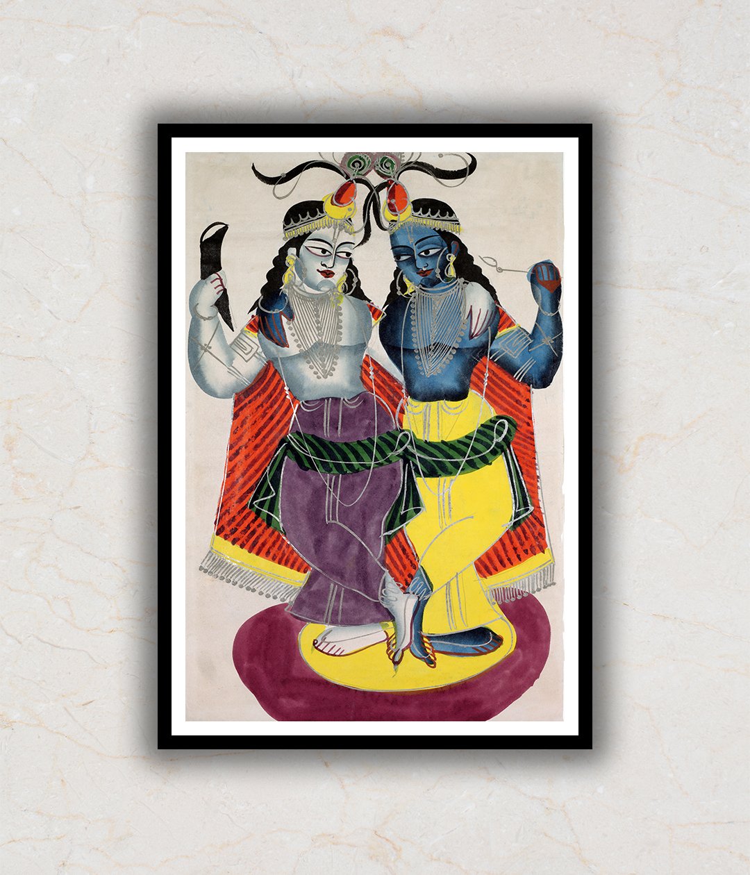 "Balarama and Krishna Kalighat Art Painting For Home Wall Art Decor"