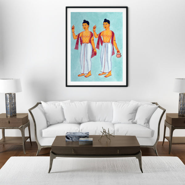 "Gaur and Nitai Kalighat Painting 1"