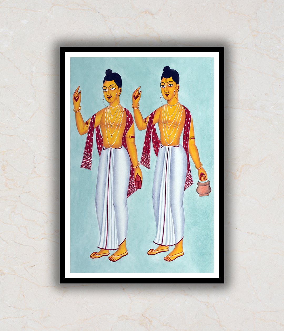 "Gaur and Nitai Kalighat Art Painting For Home Wall Art Decor"