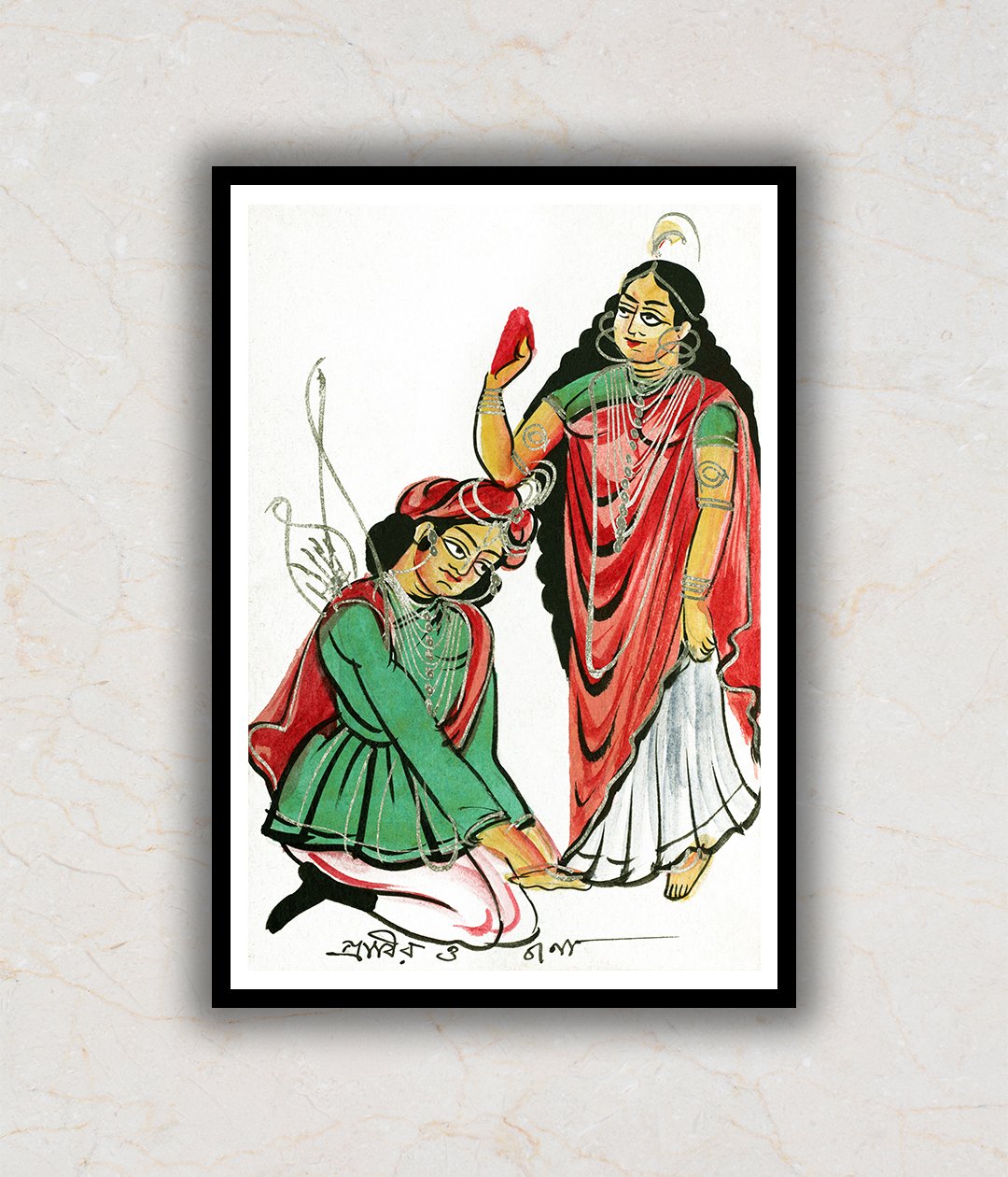 "Pravira Kneeling at the Feet of Jana Kalighat Art Painting For Home Wall Art Decor"