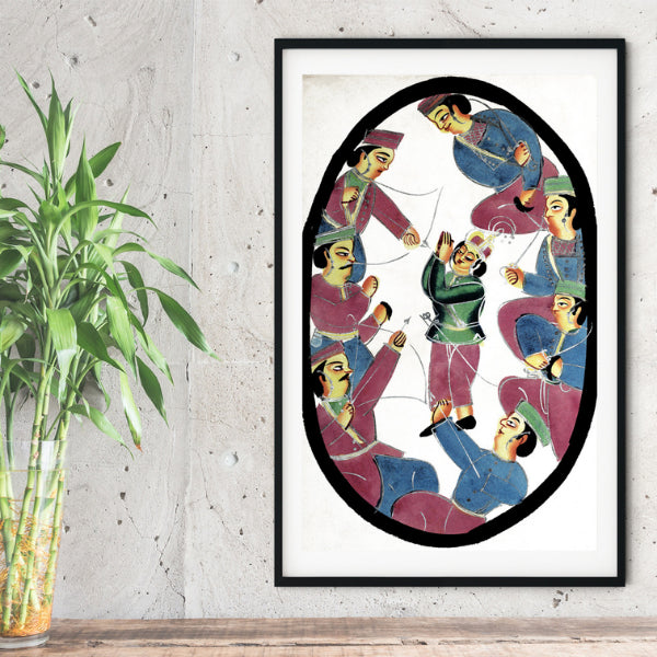 "Seven Heroes or Warriors Killing Abhimanya, Son of Arjuna Kalighat Painting 1"