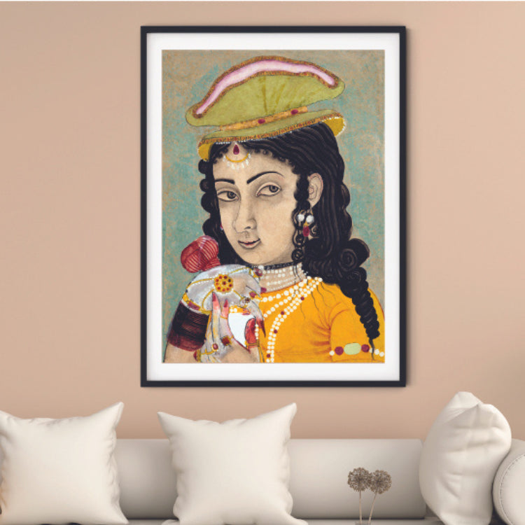 "Portrait of a Woman With Curls Rajasthani Art Painting For Home Wall Art Decor"