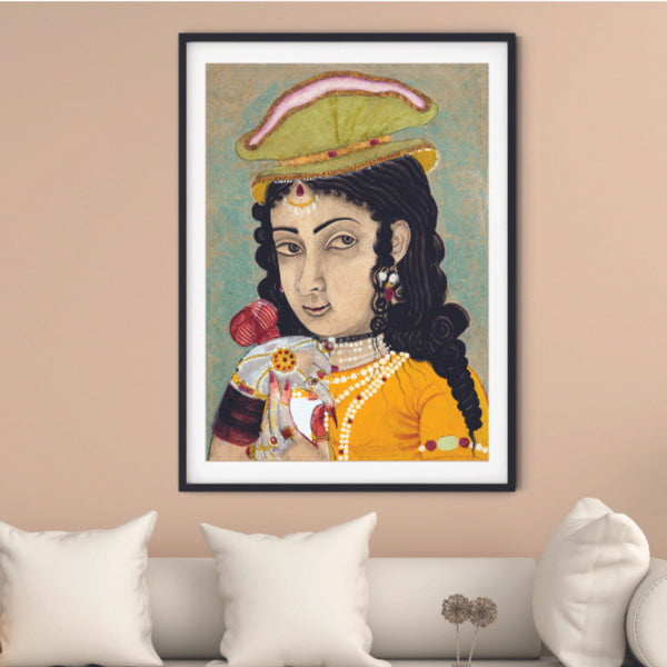 "Portrait of a Woman With Curls Rajasthani Art Painting For Home Wall Art Decor"