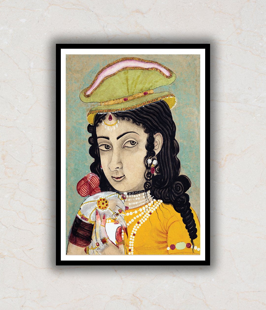 "Portrait of a Woman With Curls Rajasthani Art Painting For Home Wall Art Decor"