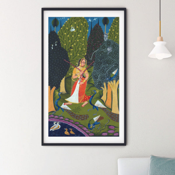 "Radha Dancing With Peacocks Art Painting For Home Wall Art Decor"