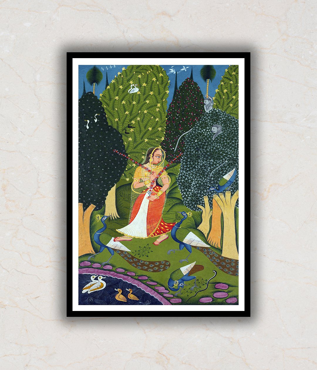"Radha Dancing With Peacocks Art Painting For Home Wall Art Decor"