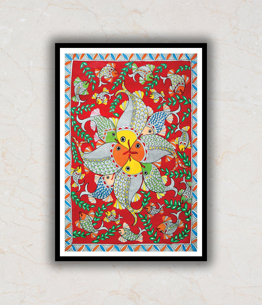 "Loving Fish Madhubani Art Painting For Home Wall Art Decor"