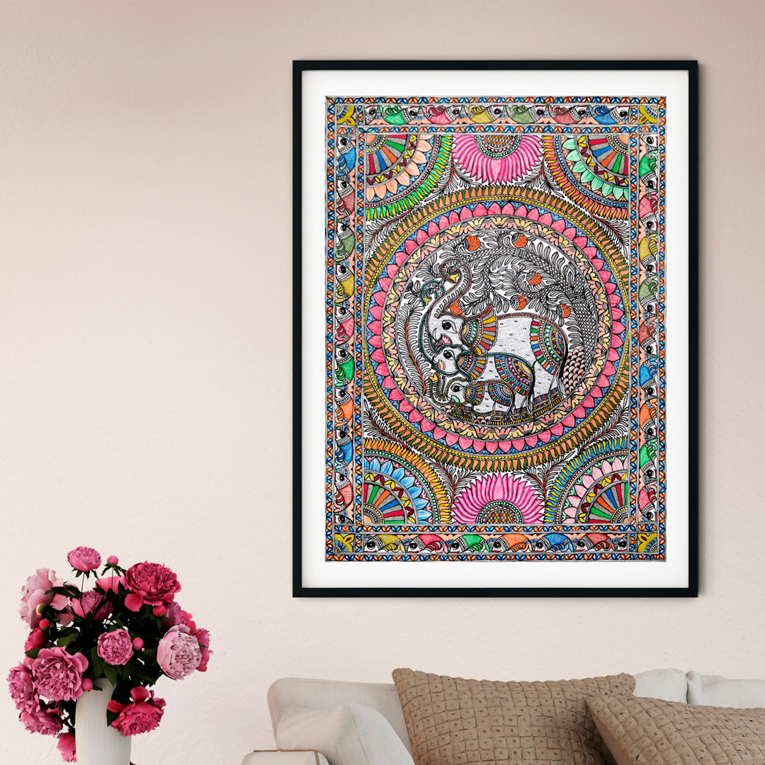 "Elephants Madhubani Painting 1"
