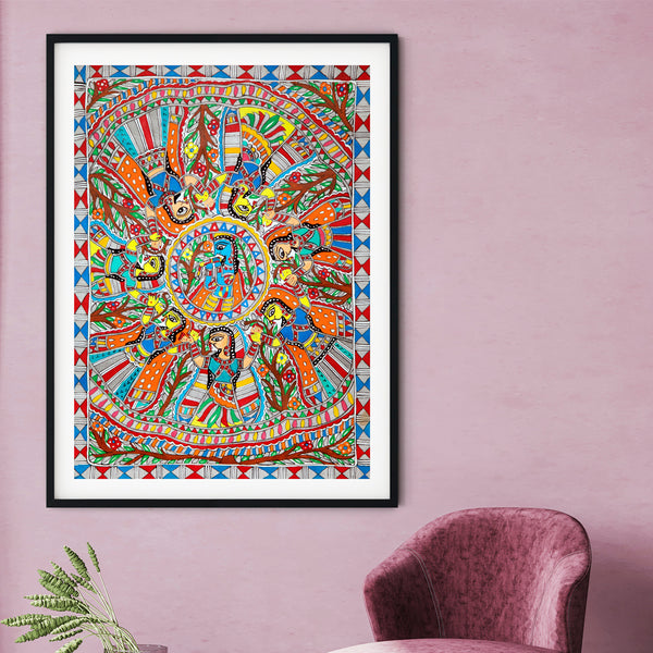"Krishna & Gopis Madhubani Painting 1"
