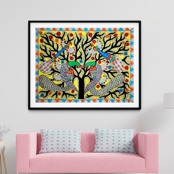 "Loving Peacock-Peahen Madhubani Painting 1"