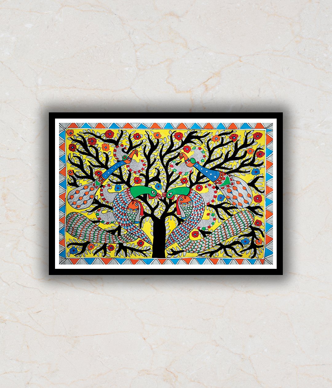 "Loving Peacock-Peahen Madhubani Art Painting For Home Wall Art Decor"