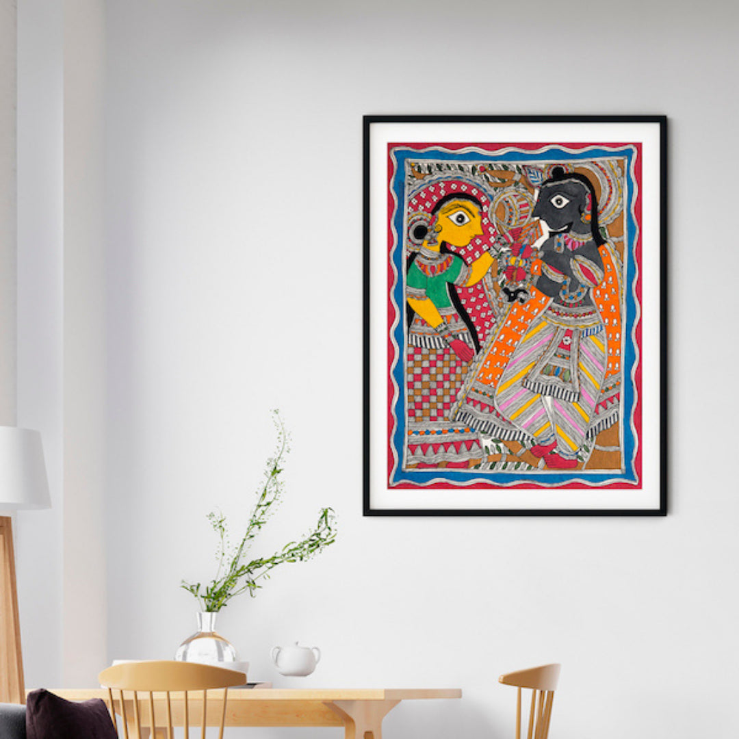 "Radhe Krishna Madhubani Painting"