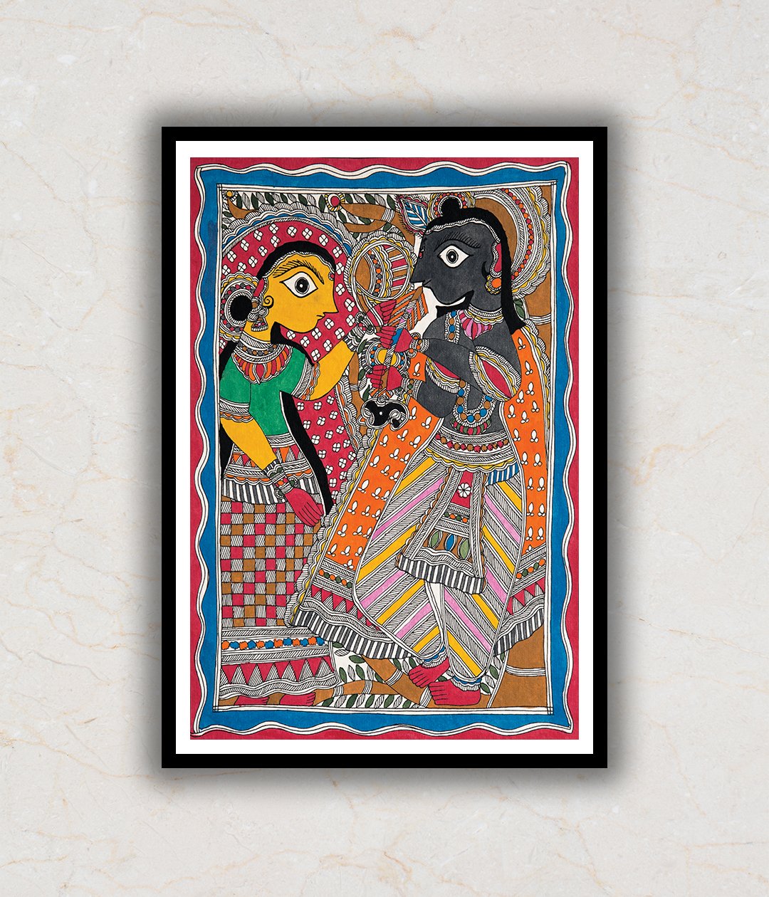 "Radhe Krishna Madhubani Art Painting For Home Wall Art Decor"