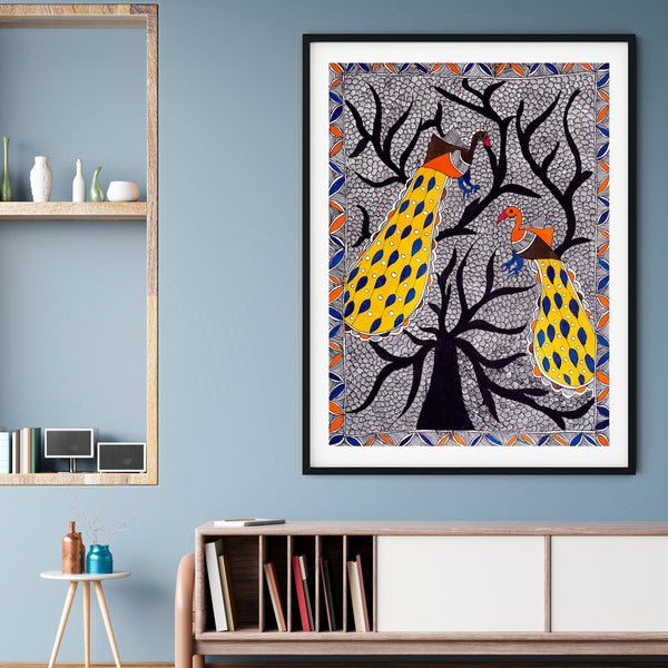 "Peacocks on Tree Madhubani Painting 1"
