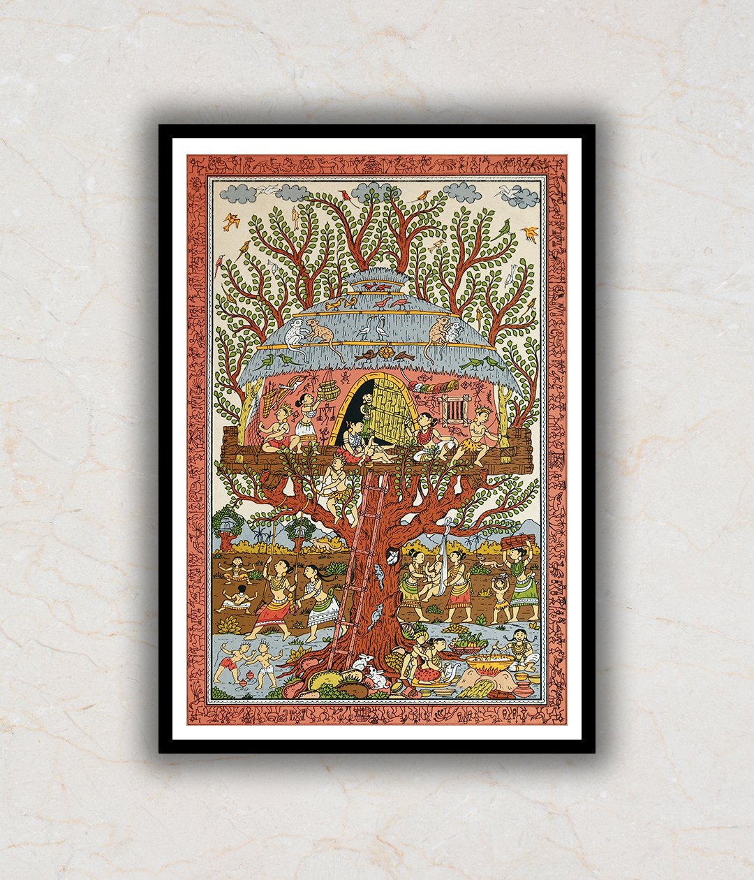 "Ancient Treehouse Pattachitra Art Painting For Home Wall Art Decor"