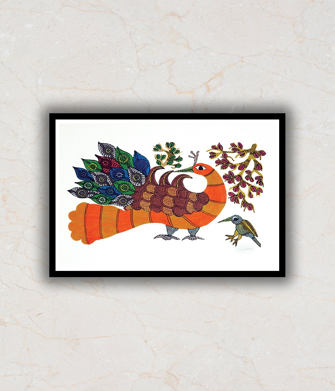 "Peacock Gond Art Painting For Home Wall Art Decor"