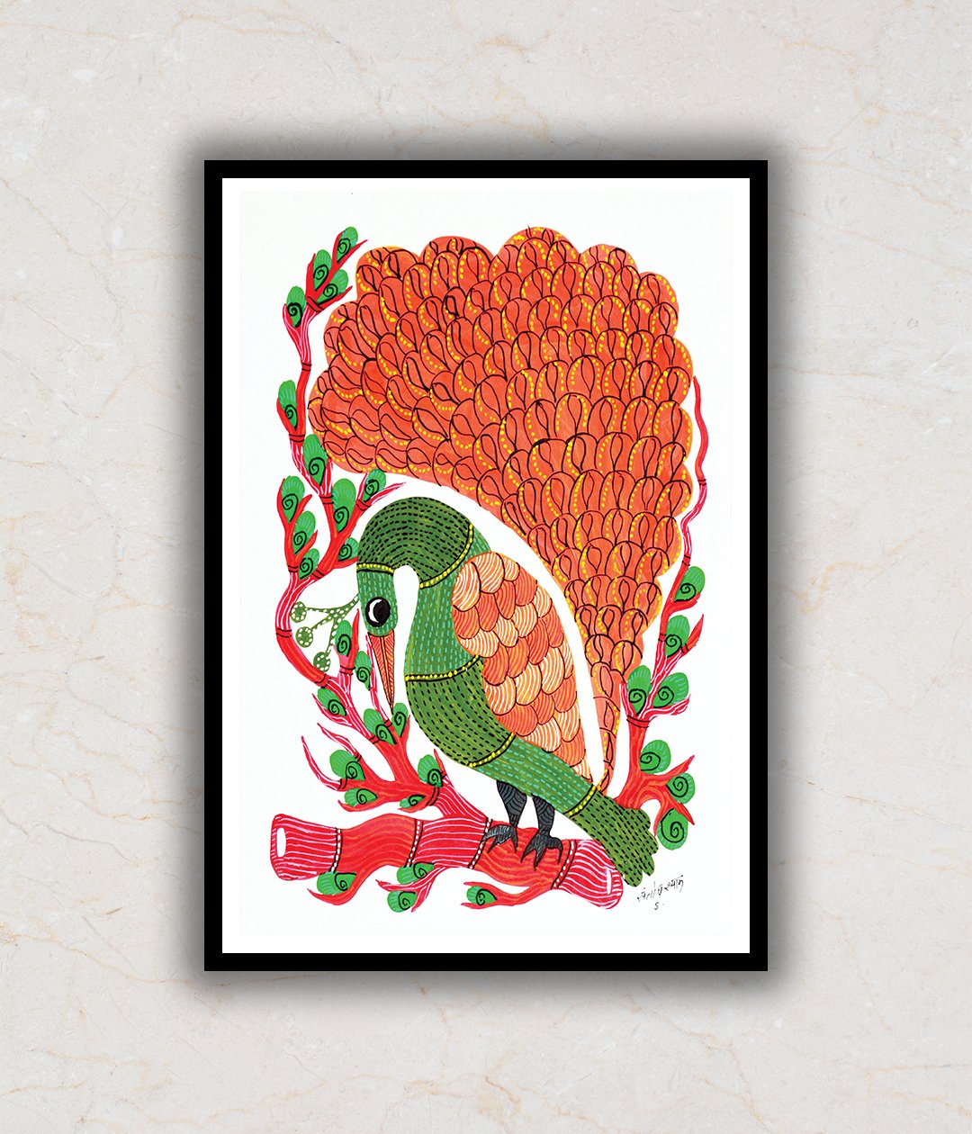 "Peacock Gond Art Painting For Home Wall Art Decor"