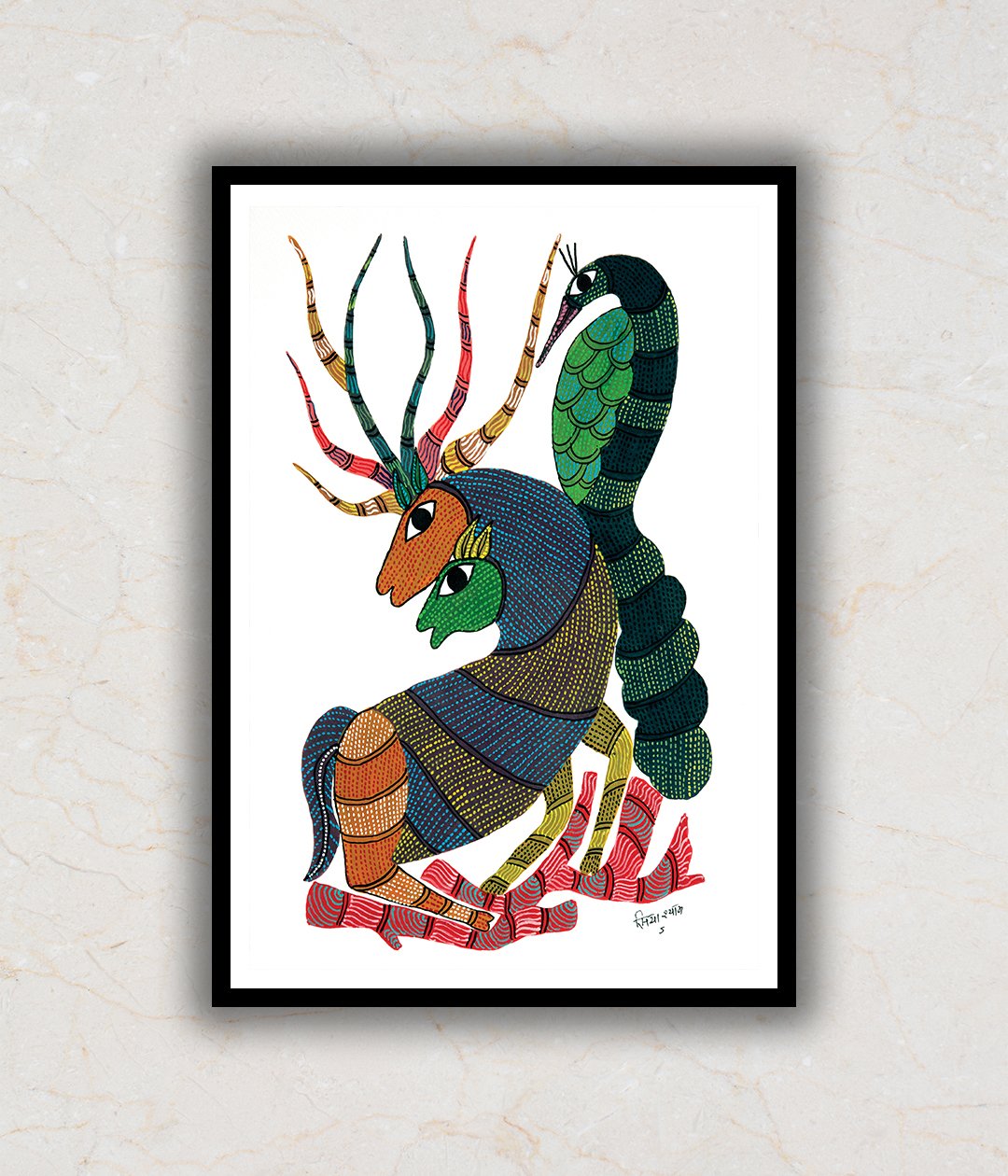 "Deer Gond Art Painting For Home Wall Art Decor"