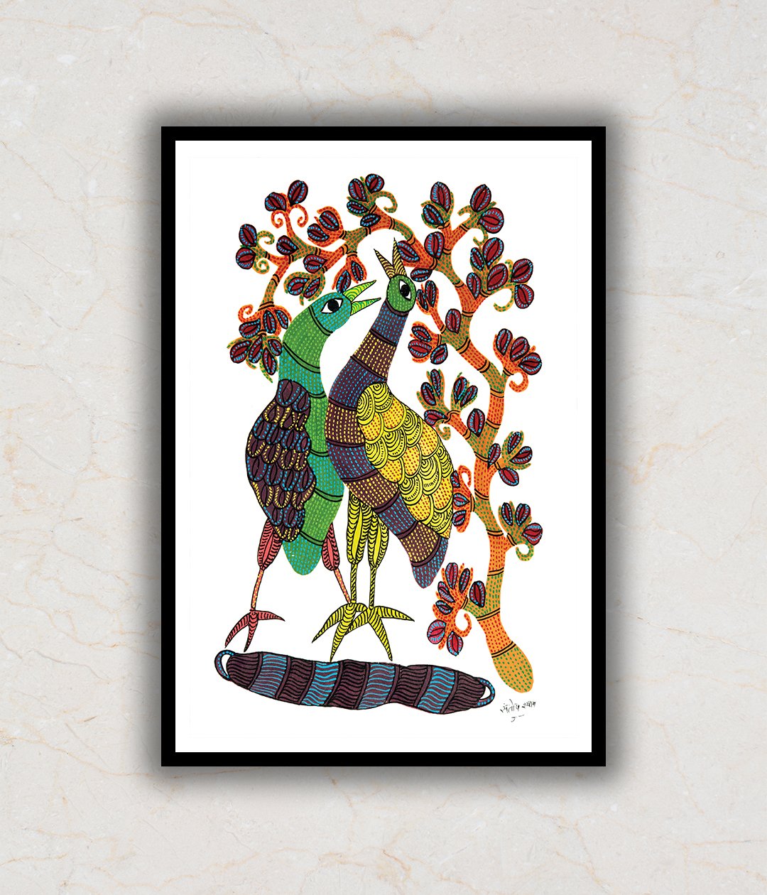 "Peacocks Gond Art Painting For Home Wall Art Decor"