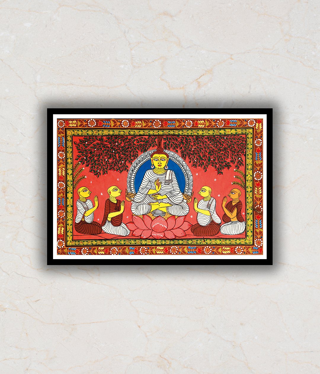 "Lord Buddha & Disciples Pattachitra Art Painting For Home Wall Art Decor"