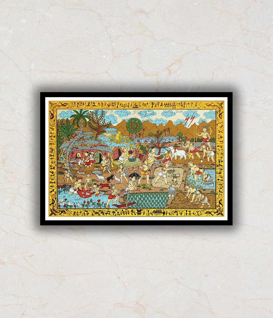 "Village Scene Pattachitra Art Painting For Home Wall Art Decor"