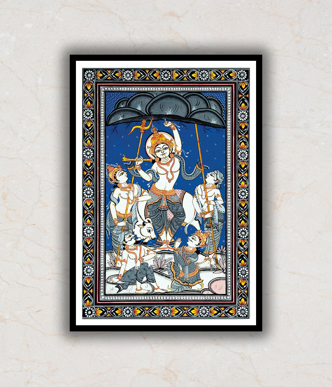 "Krishna Govardhan Pattachitra Art Painting For Home Wall Art Decor"