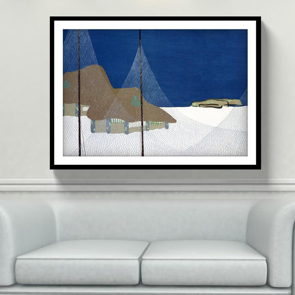 "kamisaka sekka painting - Fishing village from Momoyogusa 1"