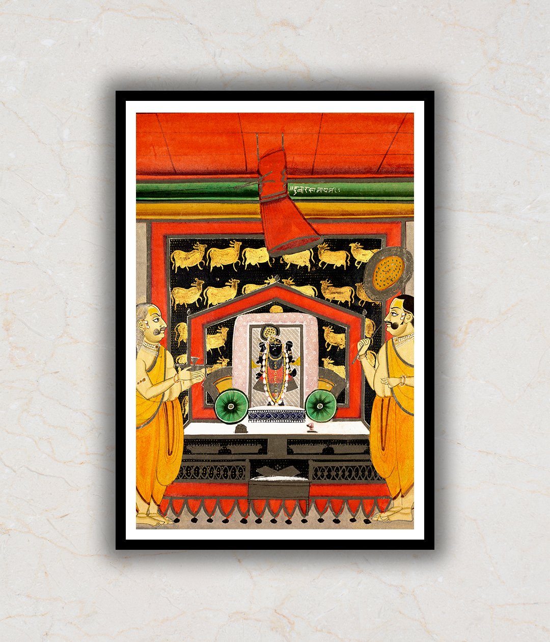"Shrinath Ji (Shhri Krishna) Durbar Darshan with Cows Pichwai Art Painting For Home Wall Art Decor 3"
